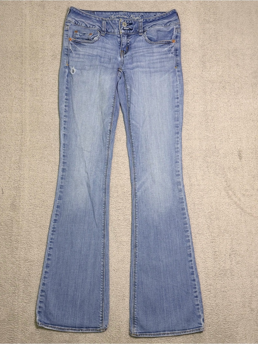 American Eagle Artist Flare Jeans Womens 0 Blue Low Rise Light Wash Stretch Y2K